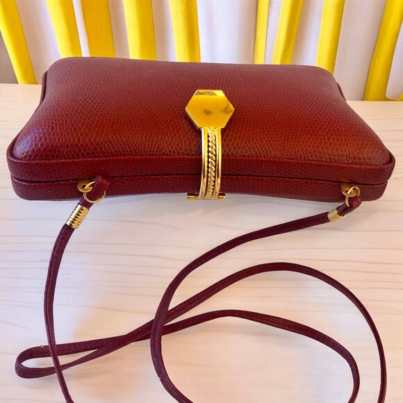 ELAN Vintage Red Snakeskin Print Hard Shell Crossbody Handbag or Clutch - Picture 5 of 15